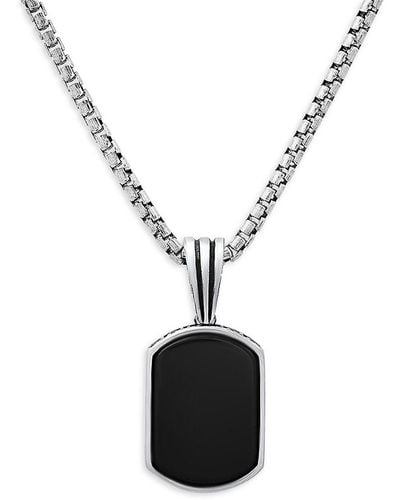 Anthony Jacobs Sterling Silver & Onyx Dog Tag Pendant Necklace - Black