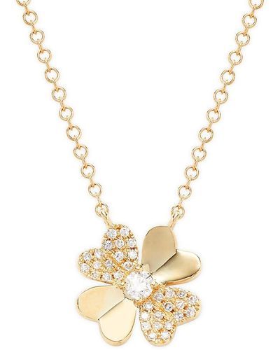 Saks Fifth Avenue 14K & 0.11 Tcw Diamond Clover Leaf Pendant Necklace - Metallic