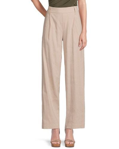 Vince Linen Blend Pleated Trousers - Natural