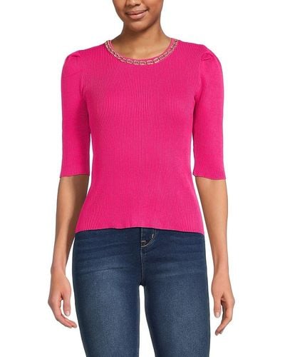 Nanette Lepore Chain Ribbed Sweater - Pink