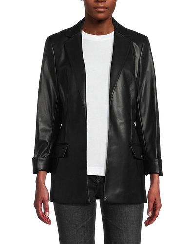 Calvin Klein Faux Leather Open Front Jacket - Black