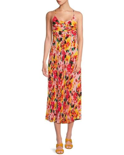 Nanette Lepore Floral Pleated Midi Dress - Red