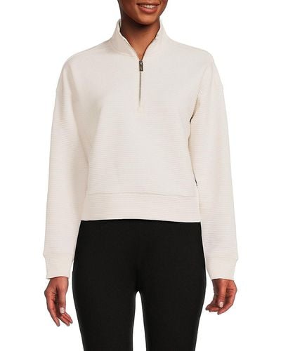 DKNY Ribbed Quarter Zip Pullover - White