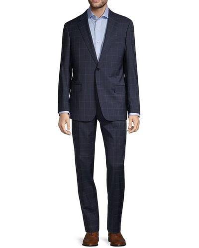 Armani Regular-fit Windowpane Virgin Wool-blend Suit - Blue