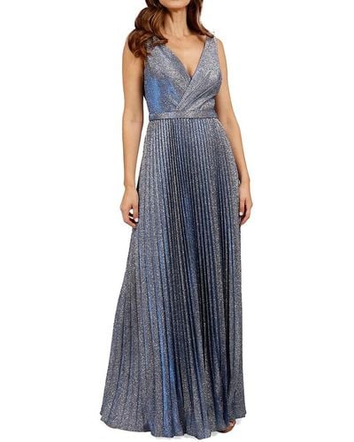 Rene Ruiz Accordion Pleat Glitter Gown - Blue
