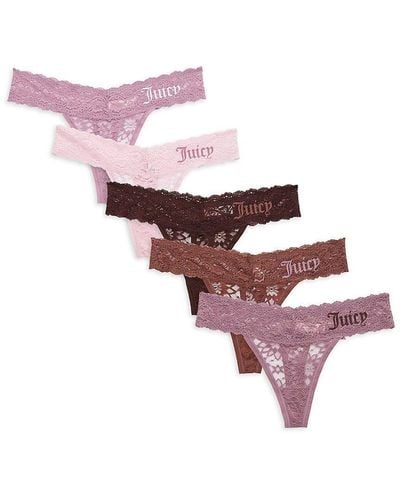Juicy Couture 5-piece Lace Thong Briefs Set - Pink