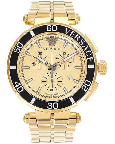 Versace Greca Chrono 45mm Goldtone Stainless Steel Bracelet Chronograph Watch - Metallic