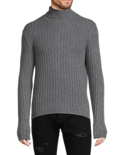 Saks Fifth Avenue Saks Fifth Avenue Ribbed Merino Wool Blend Turtleneck Sweater - Grey