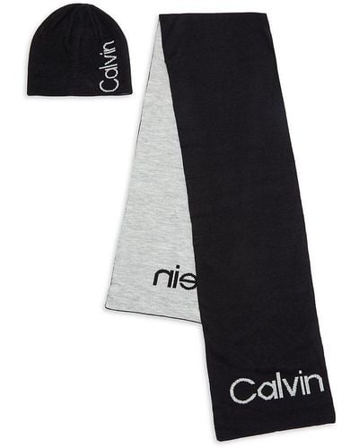 Calvin Klein 2-piece Logo Beanie & Scarf Set - Black