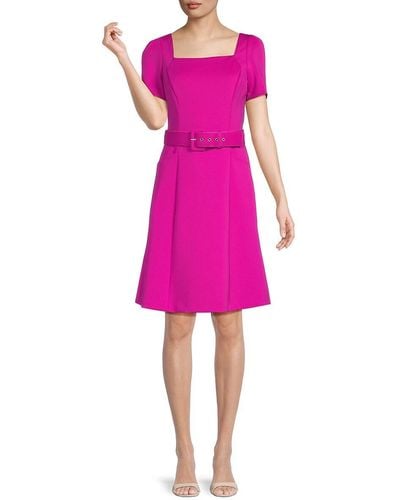 Donna Ricco Belted Fit & Flare Dress - Pink