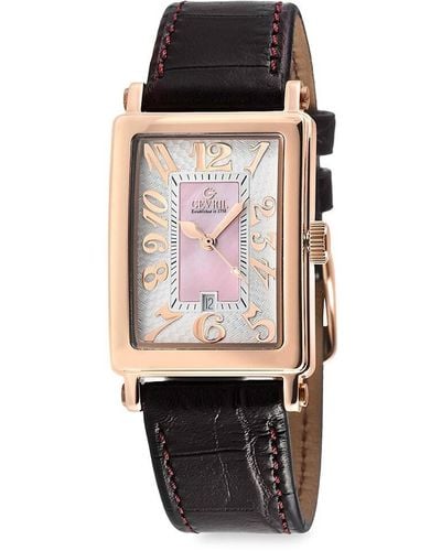Gevril Avenue Of Americas 25mm Ion Plated Rose Goldtone Stainless Steel & Leather Strap Watch - Multicolor