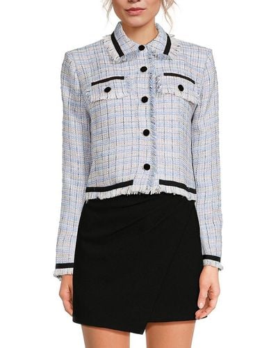 Central Park West Tweed Button Front Jacket - Gray