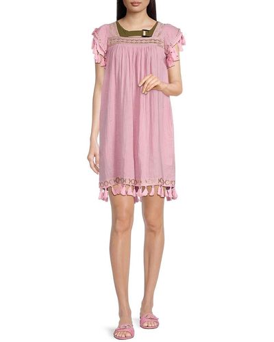 MER ST BARTH Sandrine Tasseled Mini Coverup Dress - Pink