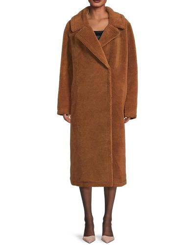 Velvet Reina Faux Fur Longline Coat - Brown