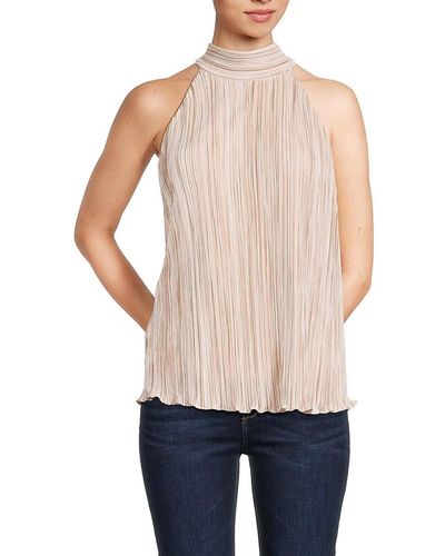 St. John Dkny Pleated Mockneck Top - White