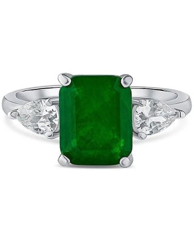 CZ by Kenneth Jay Lane Rhodium Plated & Cubic Zirconia Ring - Green