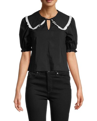 Avantlook Puritan Collar Puff-sleeve Top - Black
