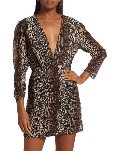 RIXO London Golden Leopard Stretch Silk Mini Dress - Black