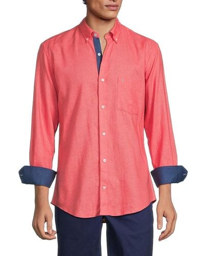 Tailorbyrd Linen Blend Contrast Sport Shirt - Red