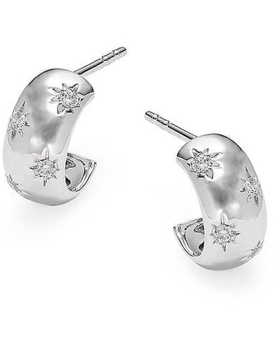EF Collection Core Starburst 14k White Gold & 0.11 Tcw Diamond Huggie Earrings