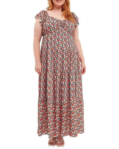 English Factory Plus Floral Ruffle Tiered Maxi Dress