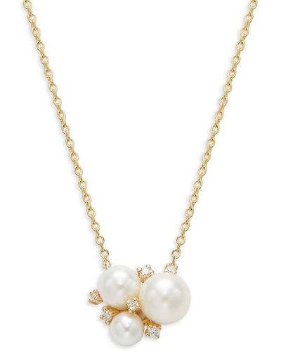Effy 14k Yellow Gold, 4mm Freshwater Pearl & Diamond Necklace - Metallic