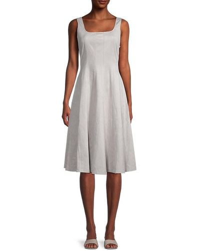 Tahari Pleated Top Stitch Dress - White