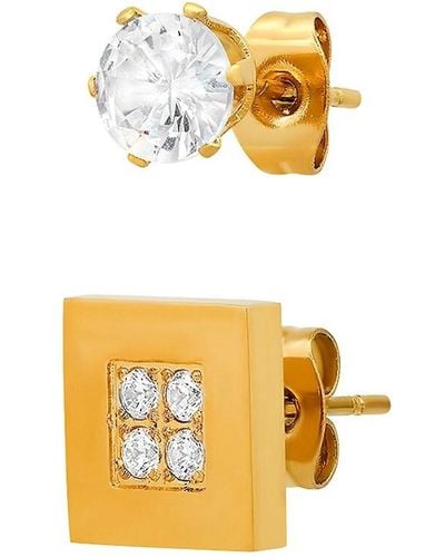 Anthony Jacobs Set Of 2 18k Goldplated Stainless Steel & Simulated Diamonds Stud Earrings - Metallic