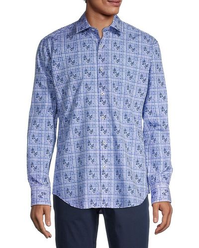 Bugatchi Checked & Floral Shirt - Blue