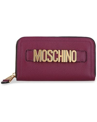 Moschino Logo Leather Zip Around Wallet - Purple