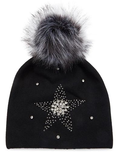 Adrienne Landau Studded Faux Fur Wool Blend Beanie - Gray