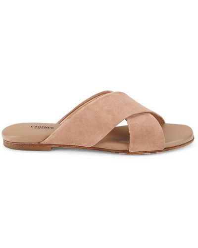 L'Agence Camila Suede Crossover Flat Sandals - Brown