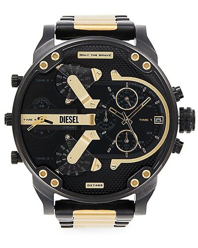DIESEL Mr. Daddy 2.0 57mm Two Tone Stainless Steel & Chronograph Bracelet Watch - Black