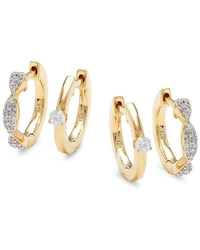 Adriana Orsini 2-piece 18k Yellow Gold, Rhodium Plated & Cubic Zirconia Breeze Huggie Earrings - Metallic