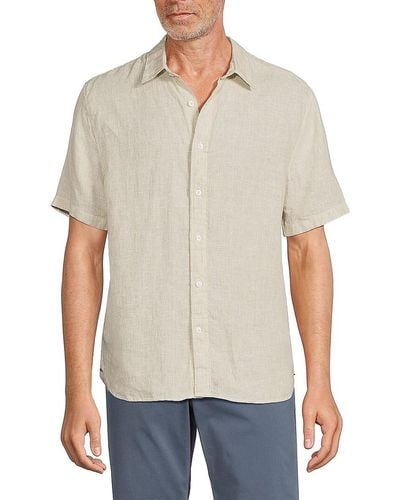 Vince Morningside Striped Linen Short Sleeve Oxford Shirt - White