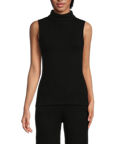 Bobeau Ribbed Wool Blend Top - Black