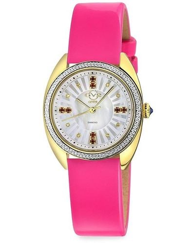 Gevril Palermo 35mm Stainless Steel, Multi Stone & Leather Strap Watch - Pink