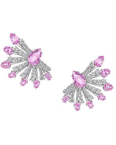 Hueb Botanica 18k White Gold, Pink Sapphire & Diamond Oversized Stud Earrings