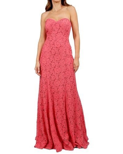 Rene Ruiz Strapless Sweetheart Lace Gown - Red