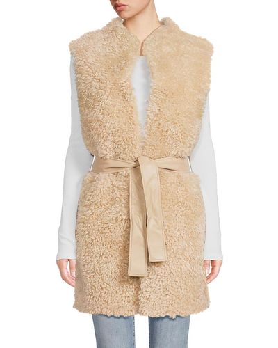 Calvin Klein Faux Fur Belted Vest - Natural