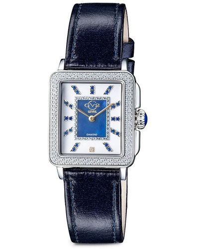 Gv2 Padova Gemstone 30mm Stainless Steel, Diamond & Leather Strap Watch - Blue