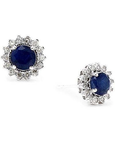 Effy 14k White Gold, Natural Sapphire & Diamond Stud Earrings - Blue