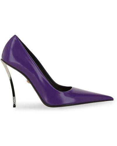 Versace Leather Stiletto Pumps - Purple