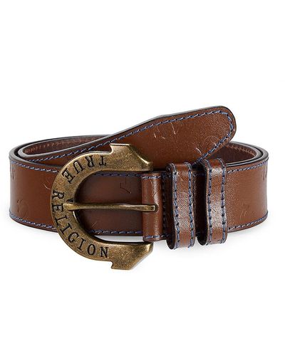 True Religion Horseshoe Logo Leather Belt - Natural