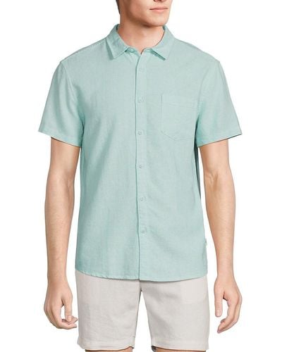 Vintage Summer Short Sleeve Linen Blend Shirt - Blue