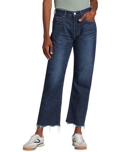 Moussy Capac Wide-leg Straight Cropped Jeans - Blue