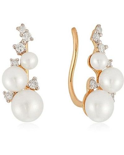 EF Collection Core 14k Rose Gold, 3-5mm Pearl & Diamond Climber Earrings - White