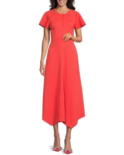 Reiss Flutter Sleeve Midi Dress - Red