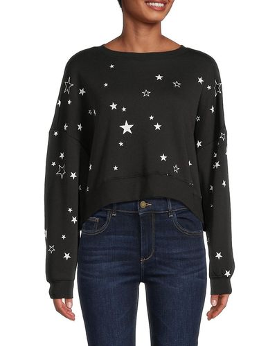 Chaser Brand Star Drop Shoulder Cropped Sweater - Black