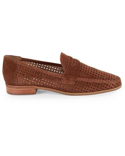Saks Fifth Avenue Megan Perforated Suede Penny Loafers - Brown